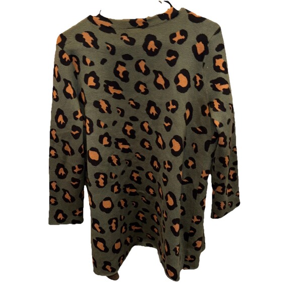 Ann Taylor Open Front Cardigan Green Cheetah Print LP Petite Long Sleeve Stretch - Picture 10 of 12